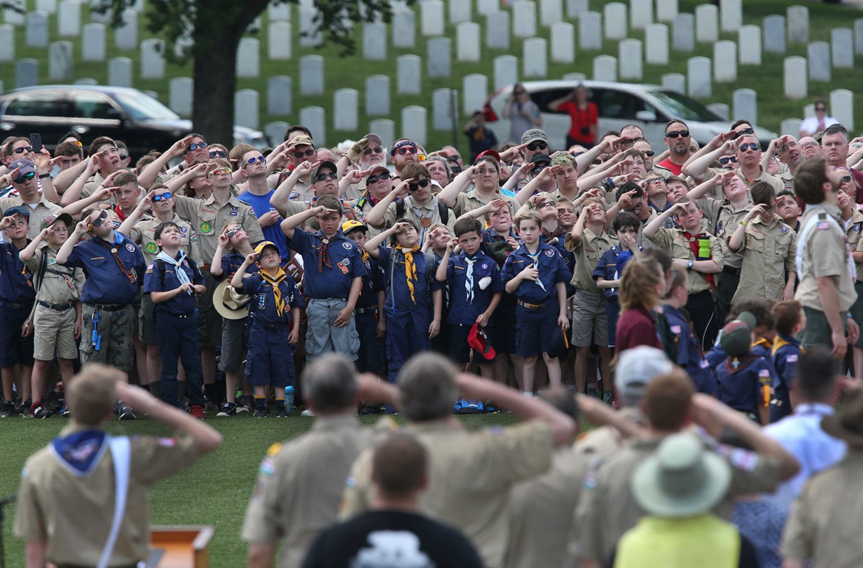 Scouts place flags in Jefferson Barracks on Memorial Day